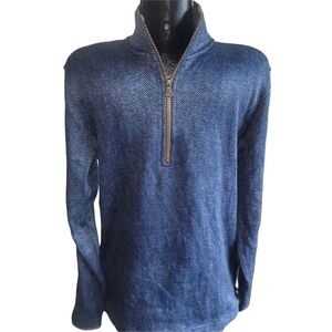 Weatherproof Vintage Mens Quarter Zip Blue Herringbone Patterned Sweater M